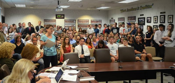 Parents, students and concerned citizens attend the District 87 board meeting on September 8th.