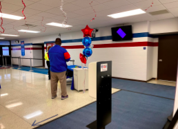 Pictured is the entrance to Glenbard South, where there is a box for students to drop off their saliva samples as they enter the building.