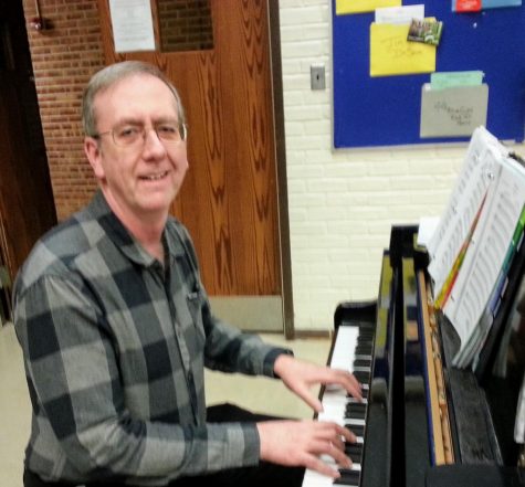 Lindeblad plays an arrangement in the choir room. 