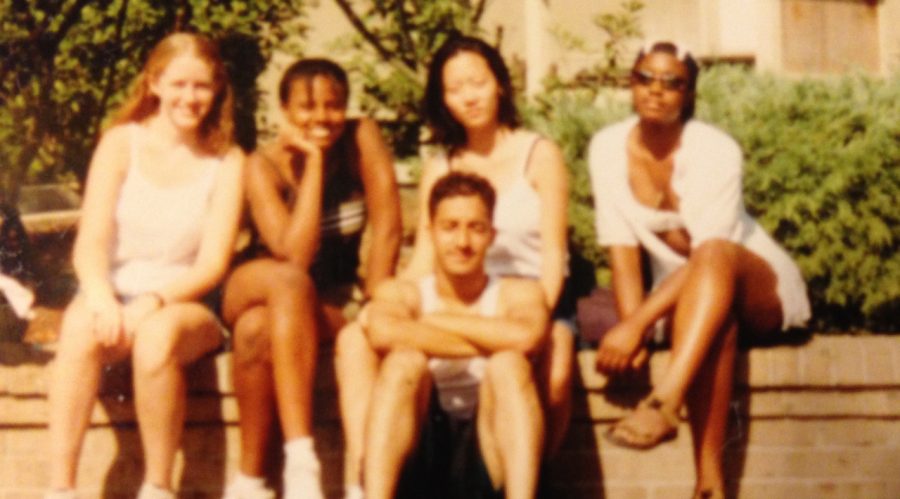 Adnan Syed (front) and Hae Min Lee (behind Syed) pictured with a group of friends in 1998 - SERIAL