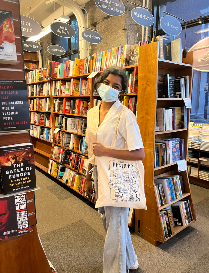 Muneer stops for a picture in a bookstore in Boston. (Source: Sana Muneer)