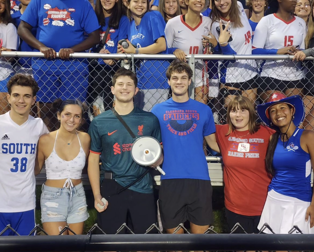 Caption: Pictured here are the Glenbard South Superfans  Harper Bryan, Angjelos Salca, Lorenza Simbulan-Foster, Rayna Davis, Jake Bailey and Victoria Behling. Taken by: Mrs.Cooper, Provided Via: @gbssuperfansofficial Instagram account

