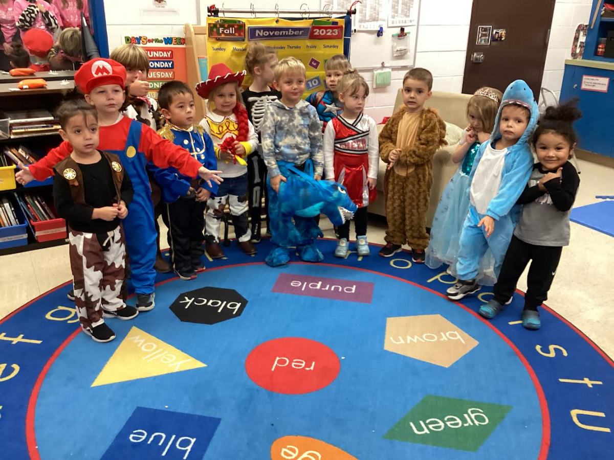 The preschool students pictured here on Halloween, the students visited classrooms around South trick or treating at each class. 