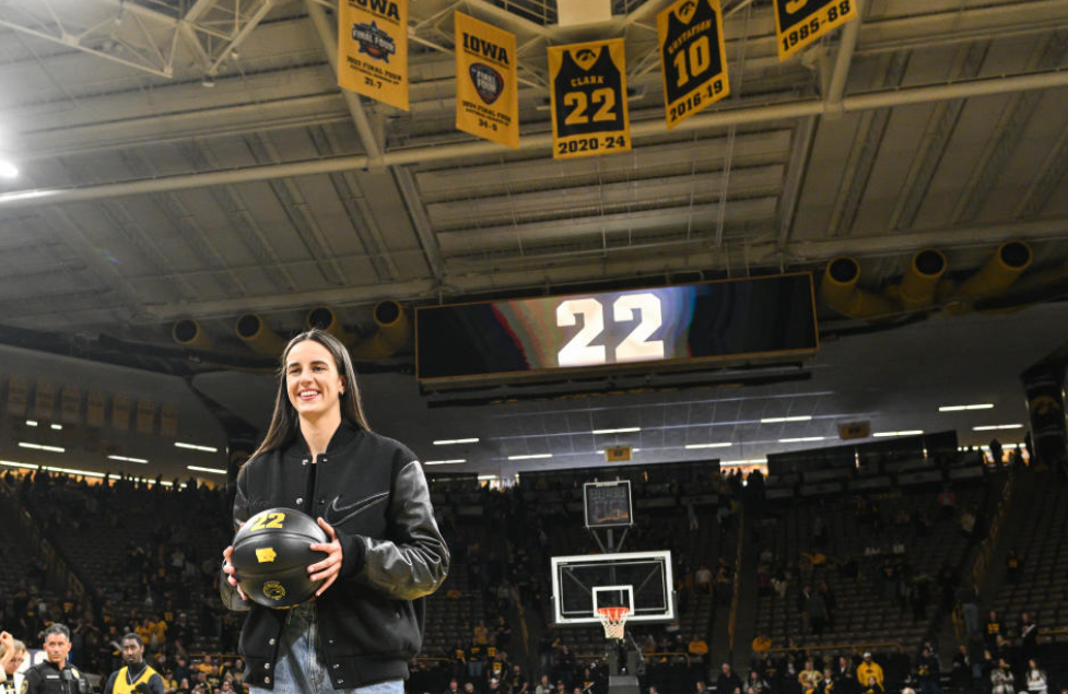 Caitlin Clark at her jersey retirement (Photo from Jeffrey Becker with YSports)